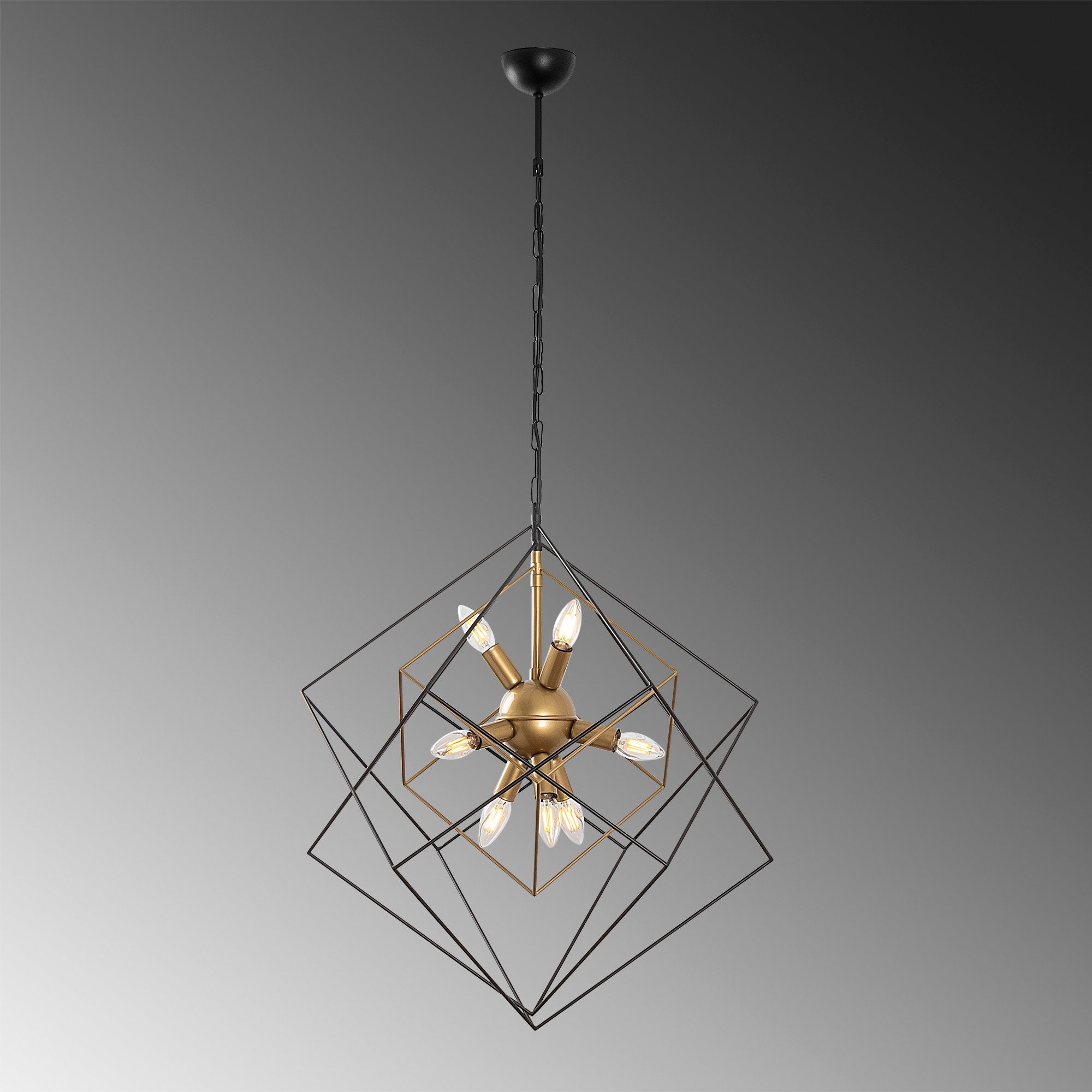 Suspension 9 lampes design cubes Tilly Métal Noir et Or antique