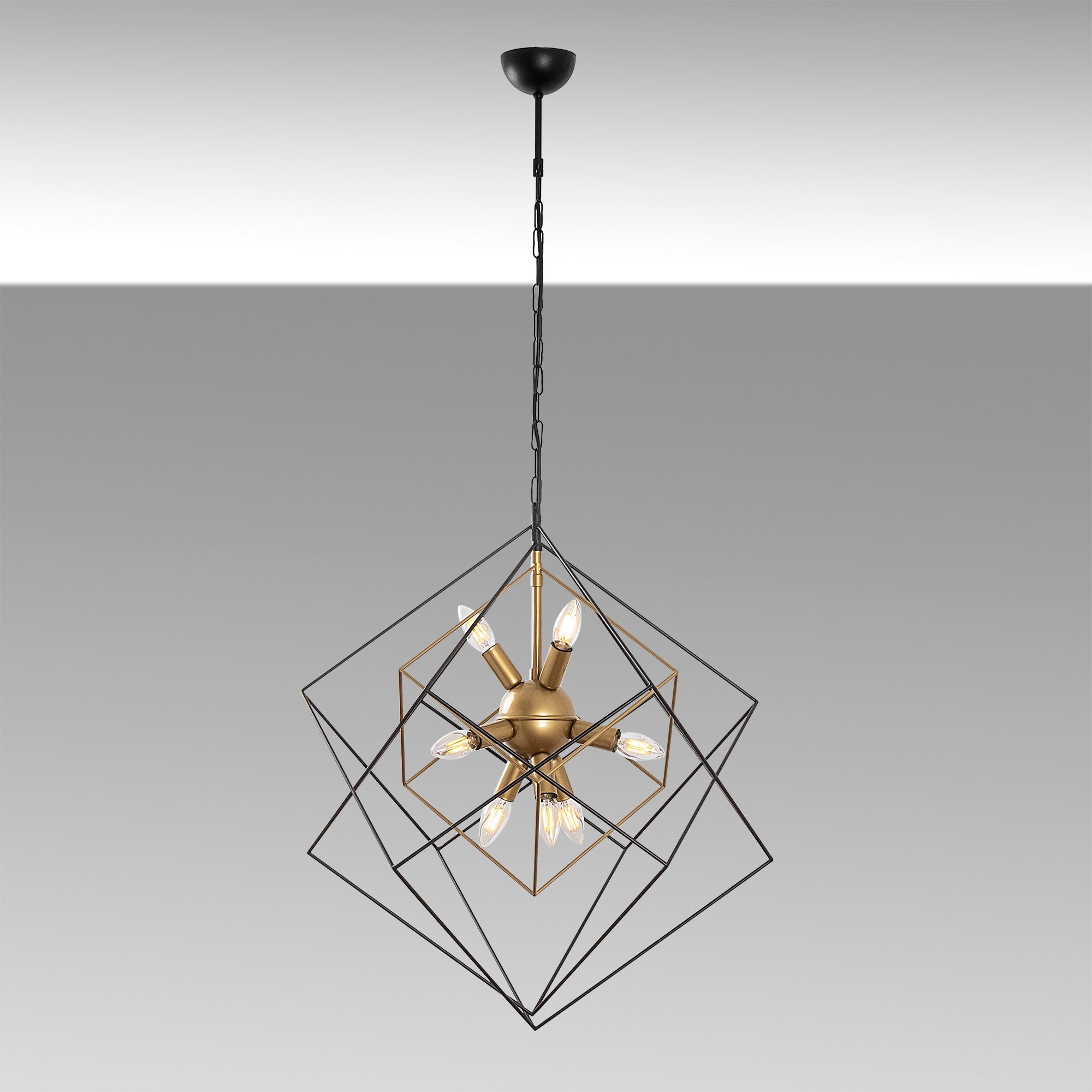 Suspension 9 lampes design cubes Tilly Métal Noir et Or antique