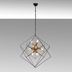 Suspension 9 lampes design cubes Tilly Métal Noir et Or antique