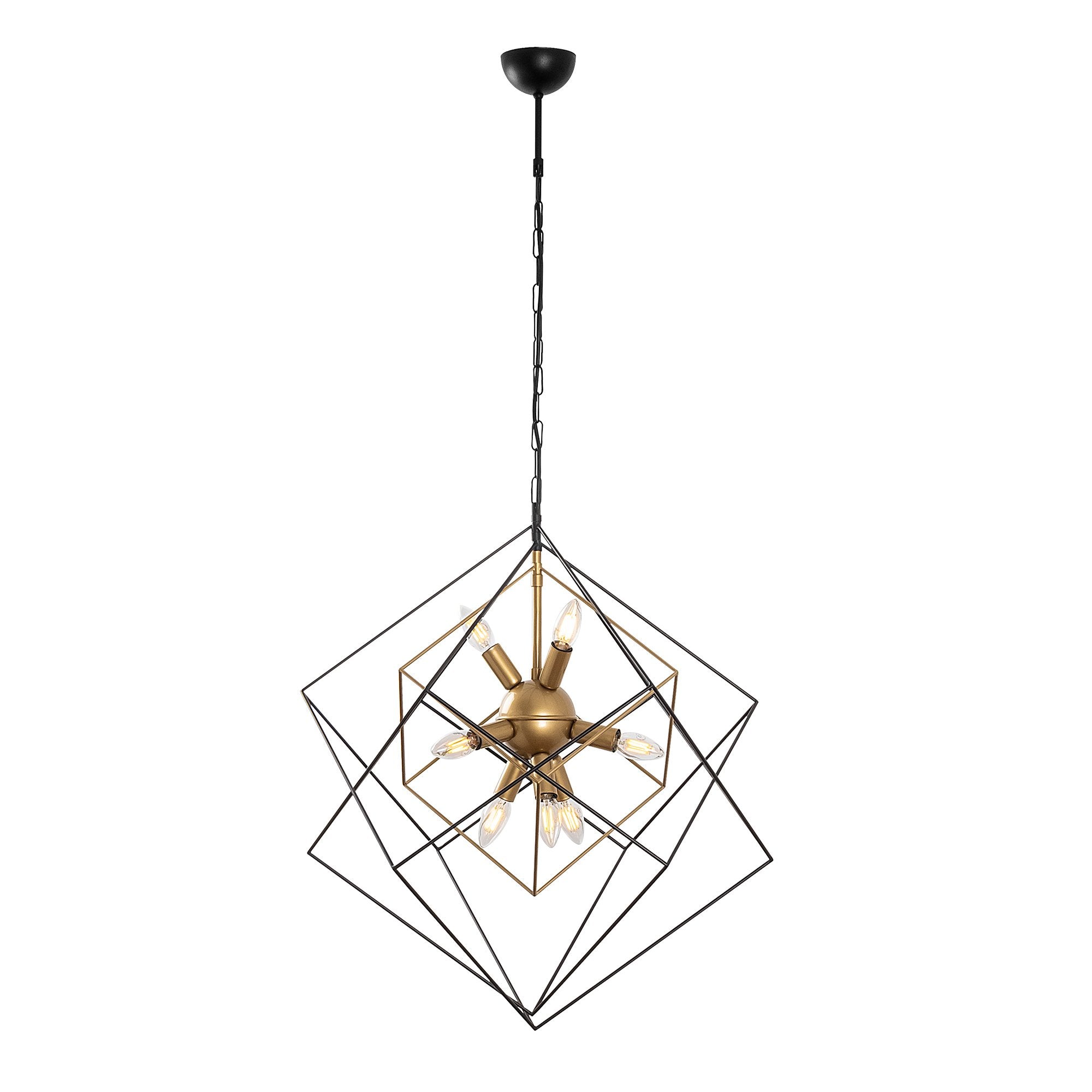 Suspension 9 lampes design cubes Tilly Métal Noir et Or antique