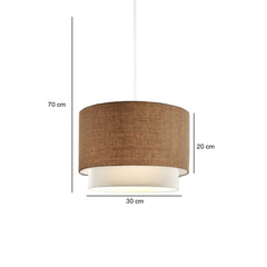 Suspension abat-jour double Hacim D30cm Métal Blanc et Tissu Beige et Blanc