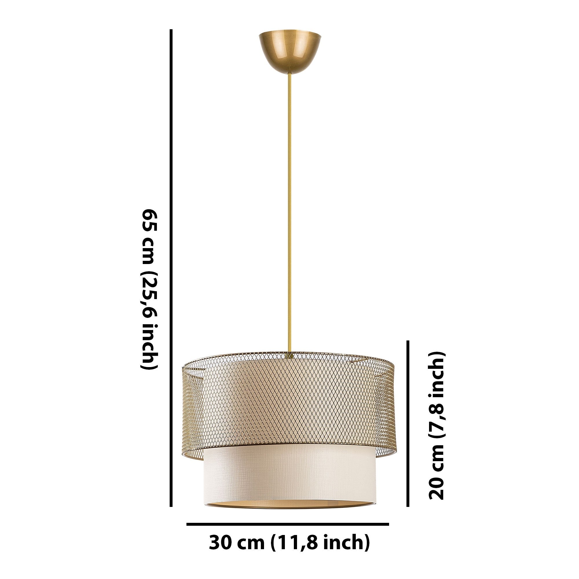 Suspension abat-jour double Pollock D30cm Métal Or et Blanc crème