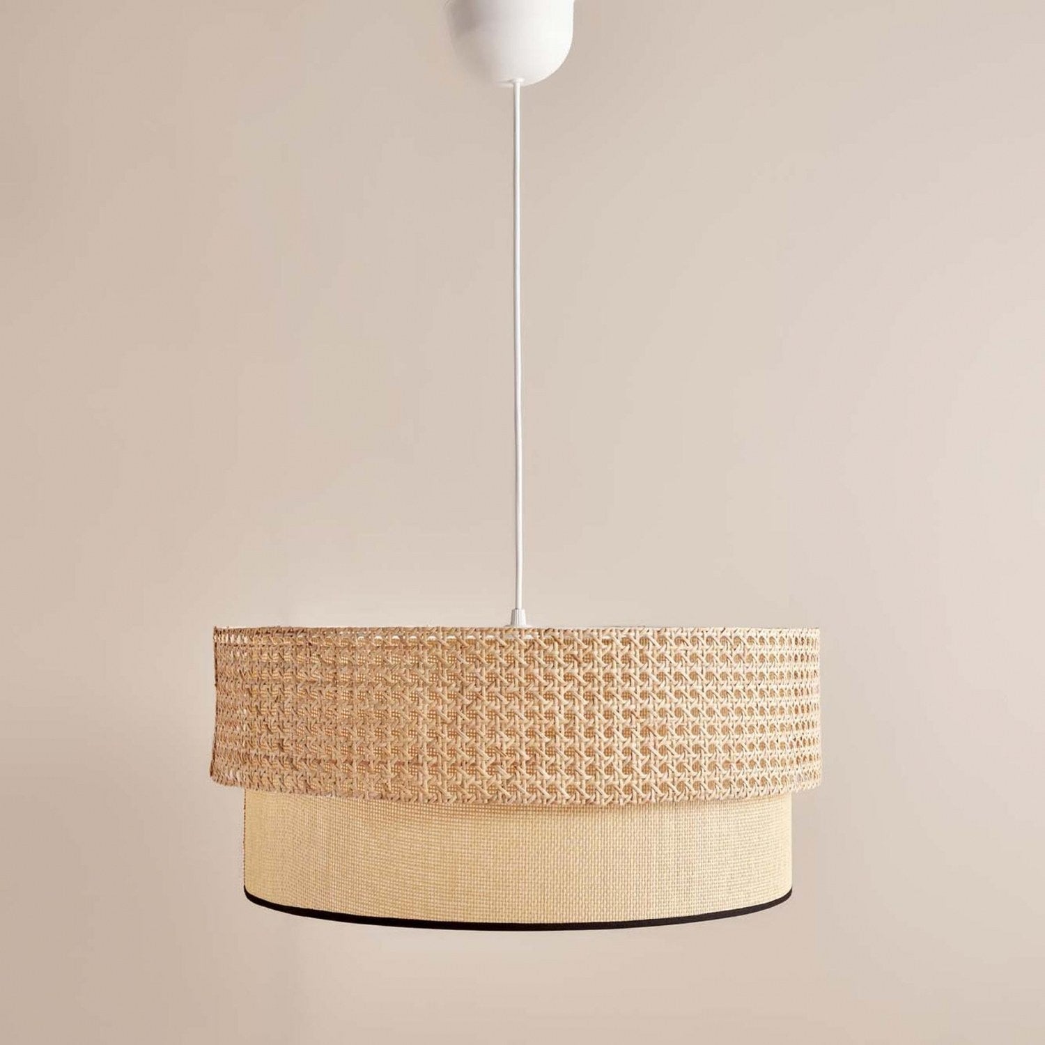 Suspension avec cannage Divoda D50cm Tissu et Rotin Beige