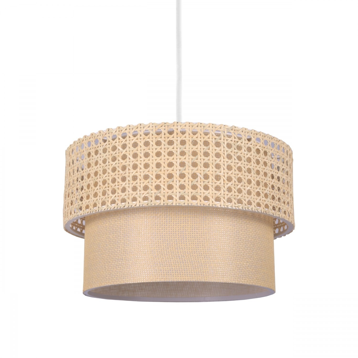 Suspension avec cannage Sodna D30cm Tissu et Rotin Beige