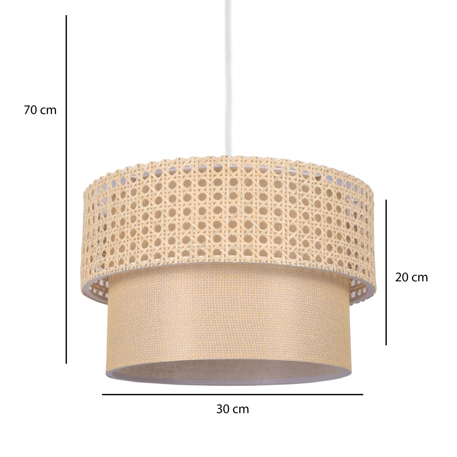 Suspension avec cannage Sodna D30cm Tissu et Rotin Beige