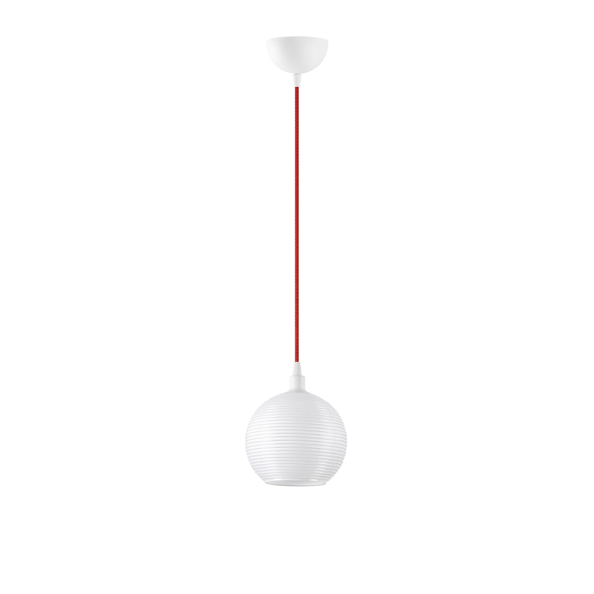 Suspension boule tronquée Macy Verre Blanc et Métal Rouge