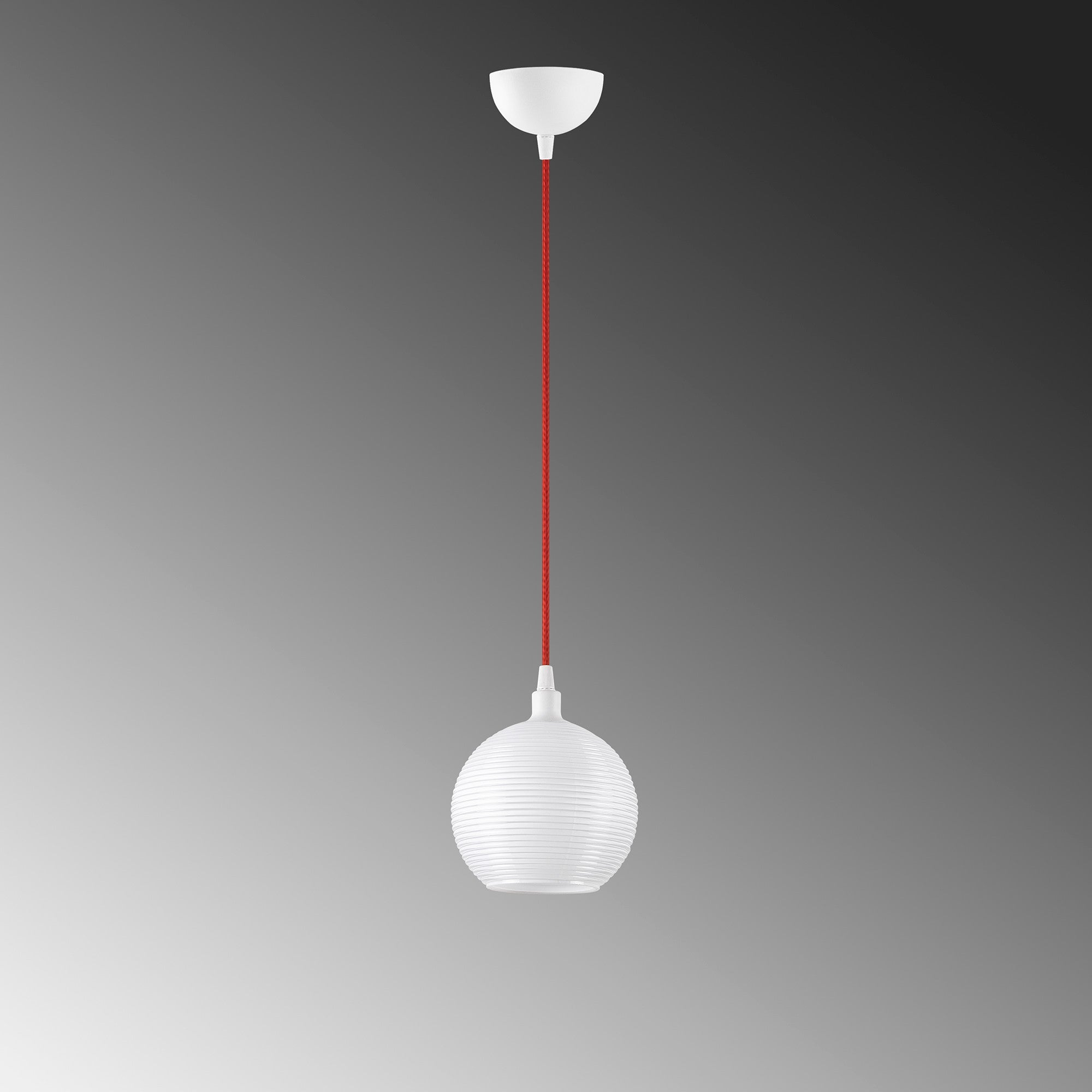 Suspension boule tronquée Macy Verre Blanc et Métal Rouge