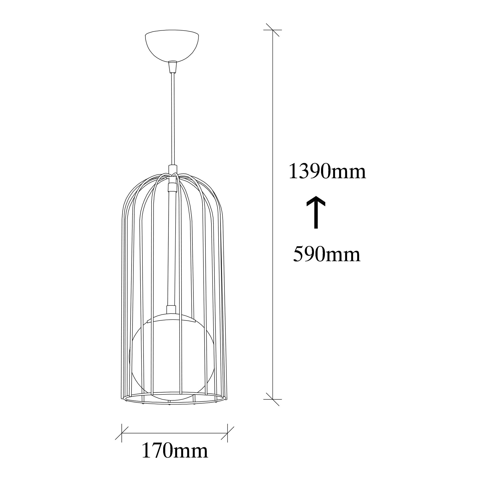 Suspension cages 1 lampe Sampson Verre et Métal Noir