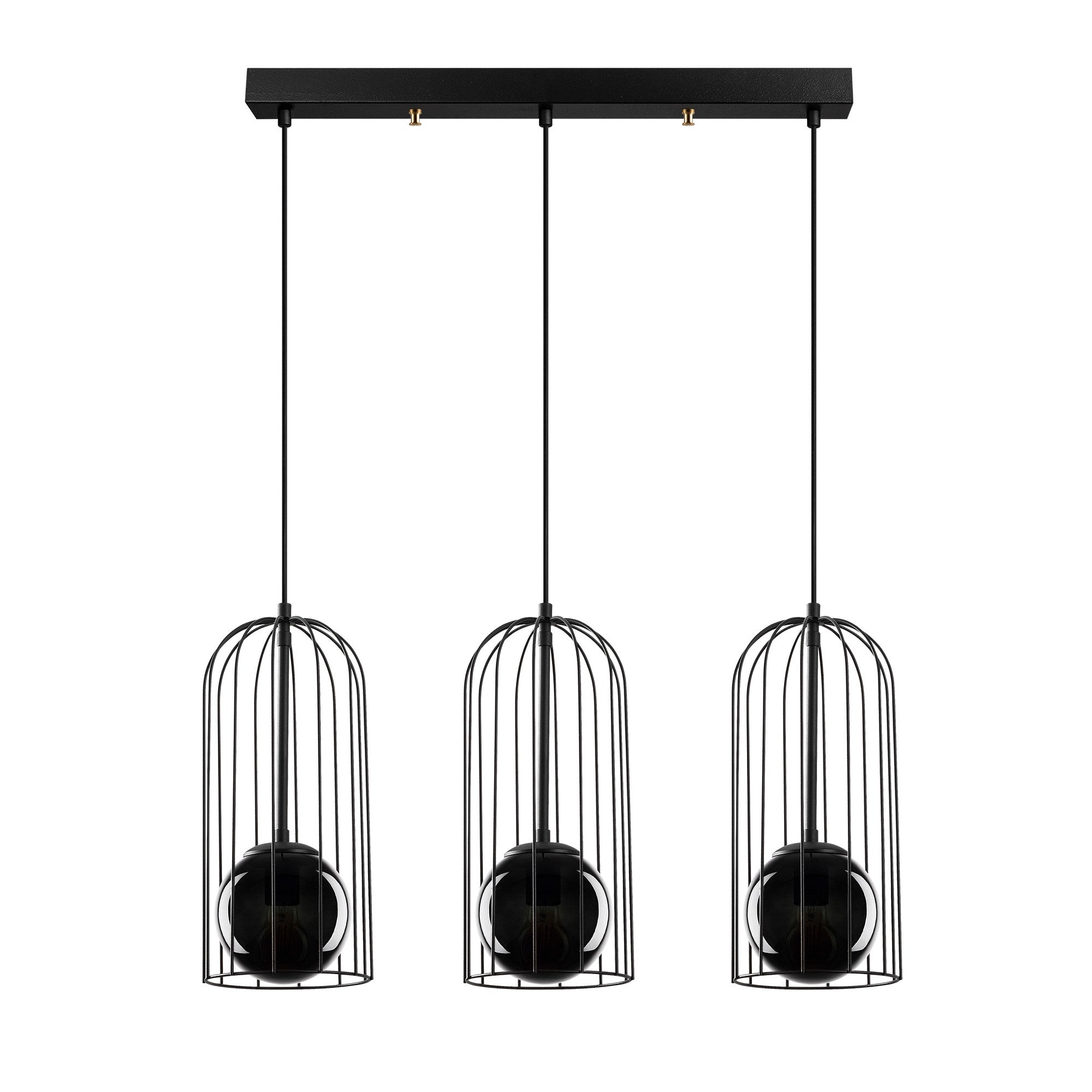 Suspension cages 3 lampes alignées Sampson Verre et Métal Noir