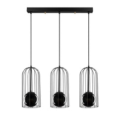 Suspension cages 3 lampes alignées Sampson Verre et Métal Noir