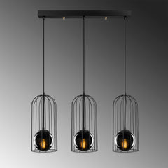 Suspension cages 3 lampes alignées Sampson Verre et Métal Noir