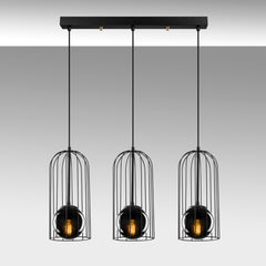 Suspension cages 3 lampes alignées Sampson Verre et Métal Noir