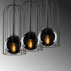 Suspension cages 3 lampes alignées Sampson Verre et Métal Noir