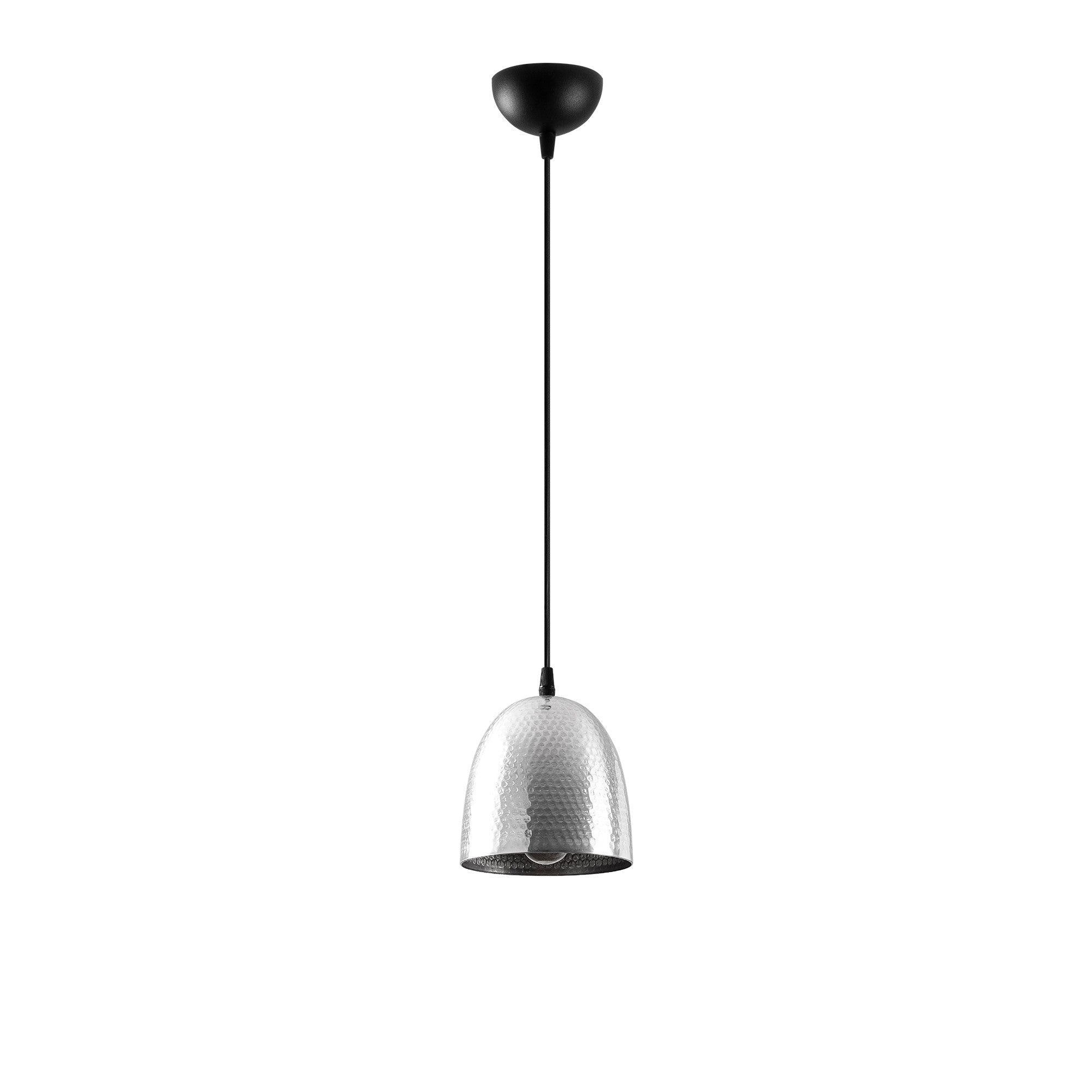 Suspension cloche 1 ampoule Gakuli D16cm Métal martelé Noir et Argent