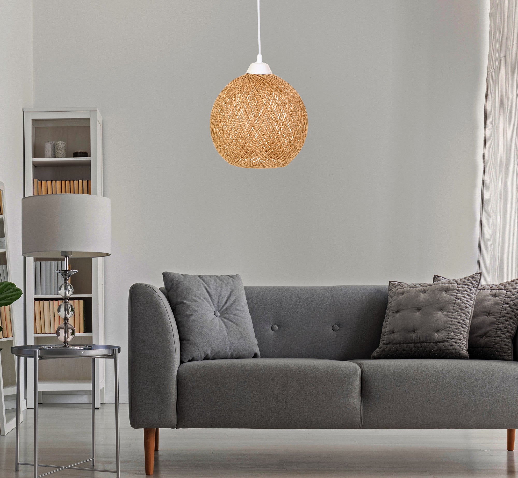 Suspension Daville D24cm Métal Blanc et Jute Marron