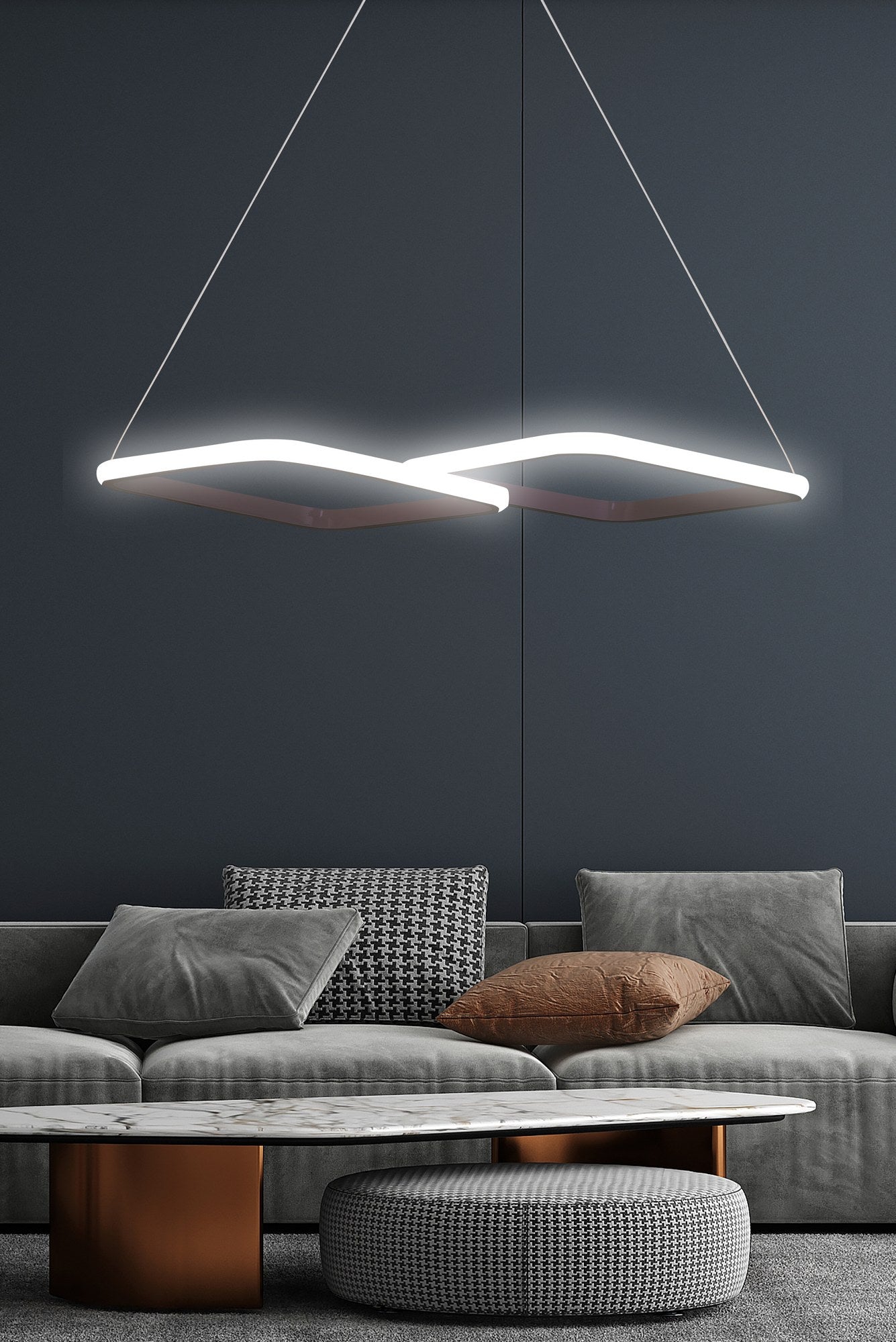 Suspension design 2 carreaux Petoskey Métal Noir et LED Blanc