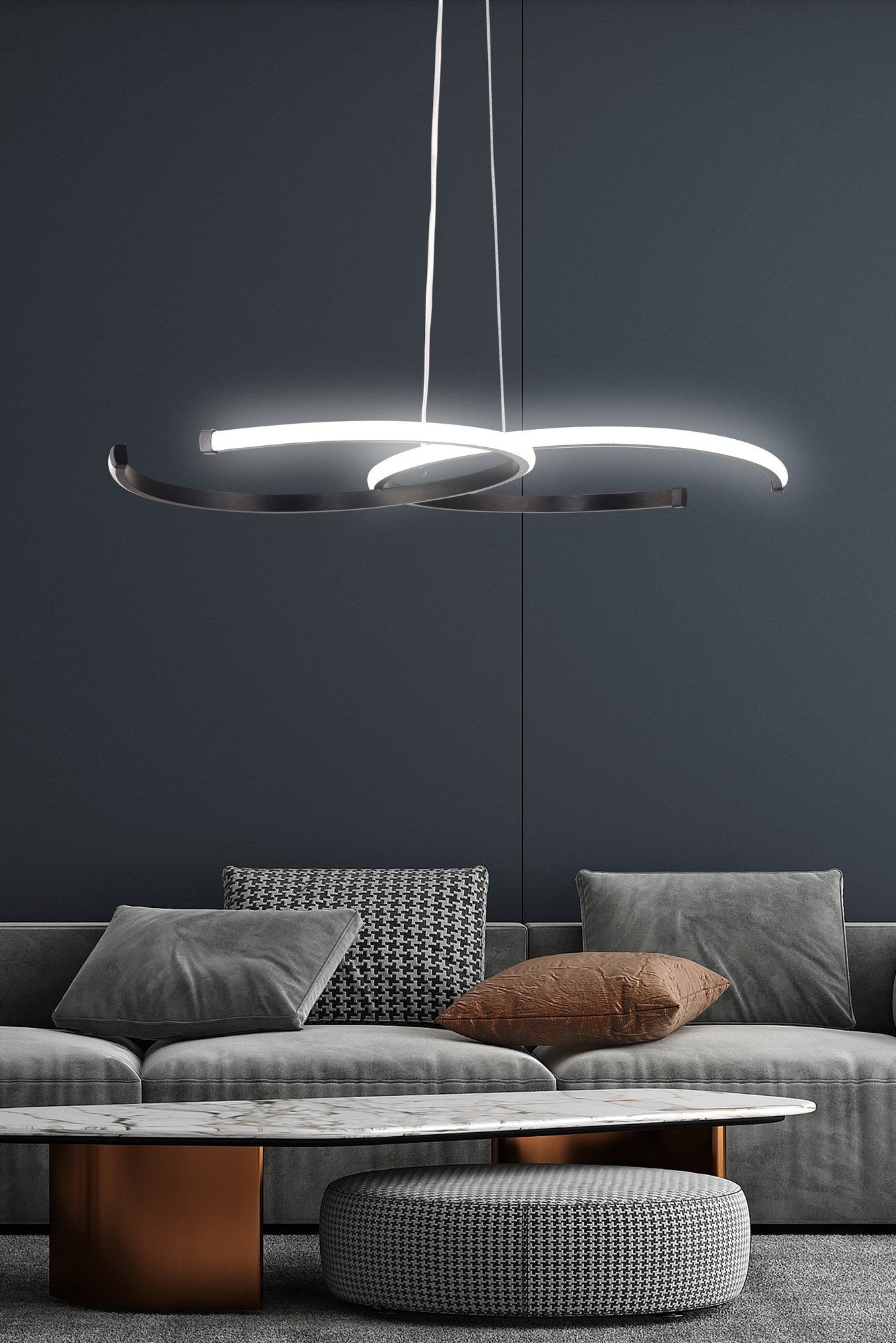 Suspension design 2 cercles ouvertes Stowe Métal Noir et LED Blanc