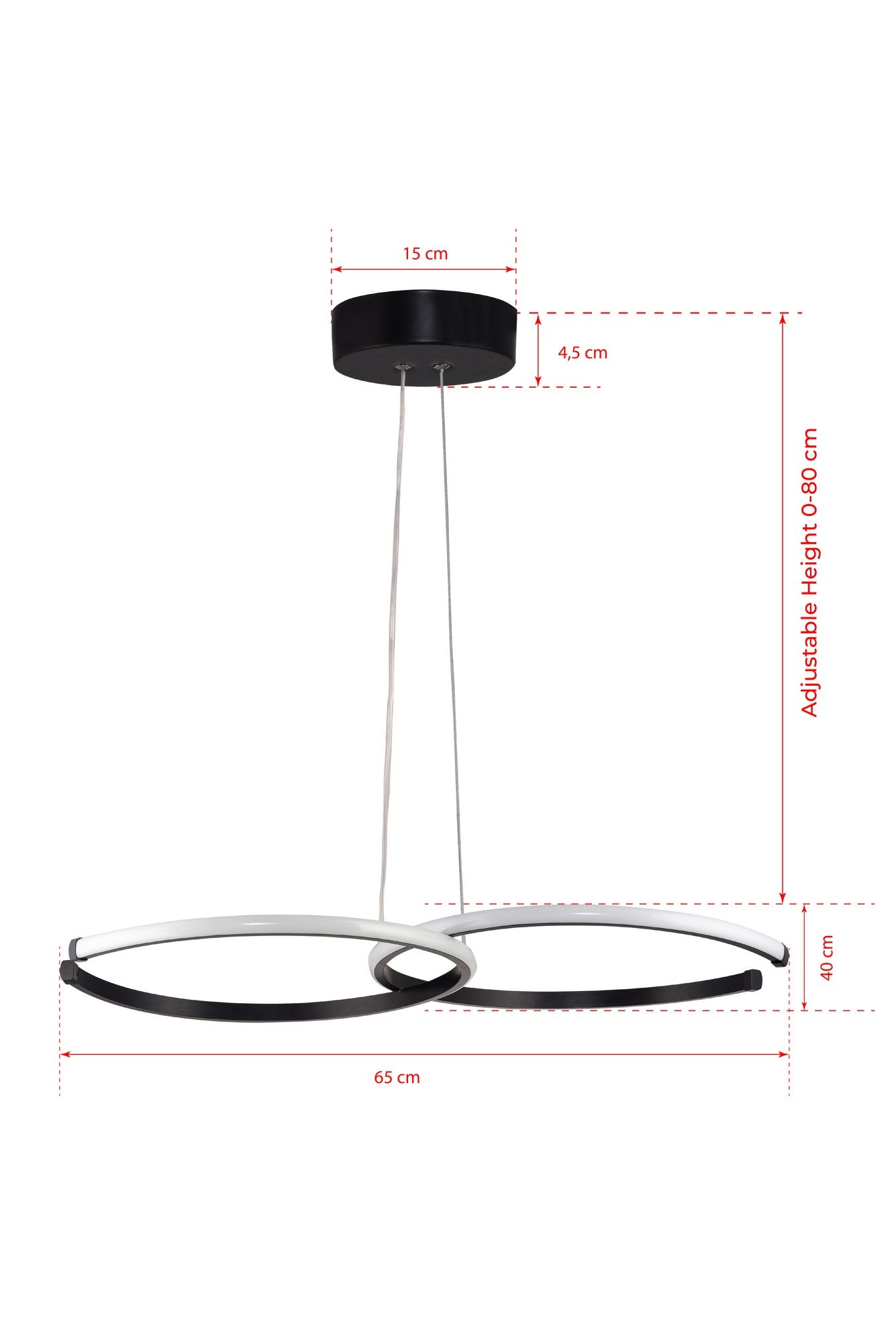 Suspension design 2 cercles ouvertes Stowe Métal Noir et LED Blanc