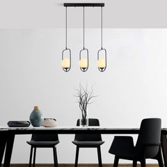 Suspension design 3 lampes alignées Rijin L80cm Métal Noir et Verre Blanc