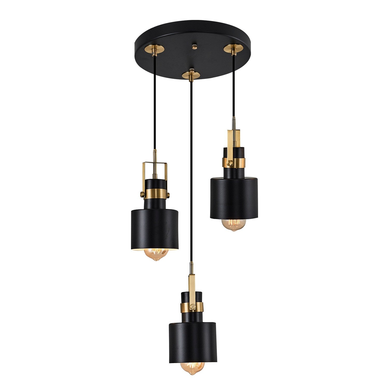 Suspension design 3 lampes saccadées Emin D35cm Métal Noir et Or