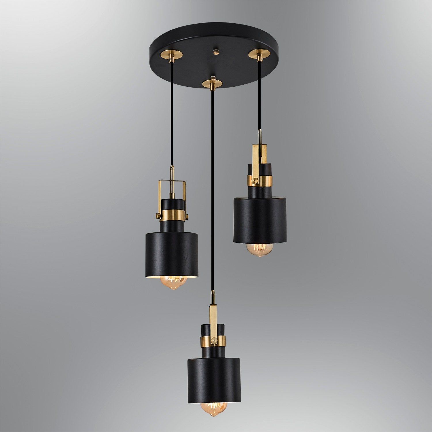 Suspension design 3 lampes saccadées Emin D35cm Métal Noir et Or