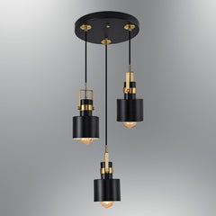 Suspension design 3 lampes saccadées Emin D35cm Métal Noir et Or