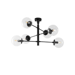 Suspension design battons 6 lampes Lunas Métal Noir et Verre Transparent