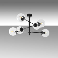 Suspension design battons 6 lampes Lunas Métal Noir et Verre Transparent