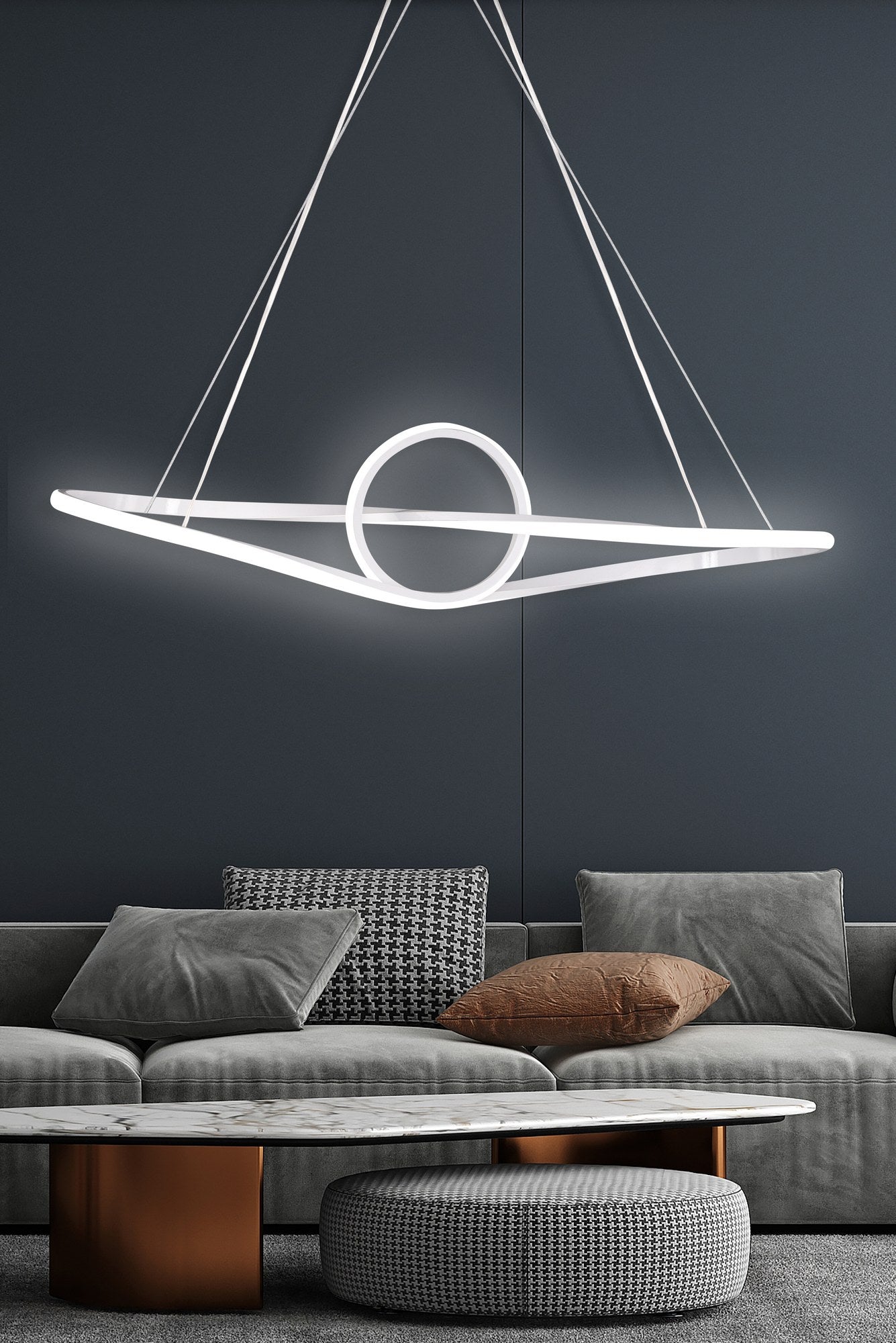 Suspension design Falena L80cm Métal Blanc et LED Blanc