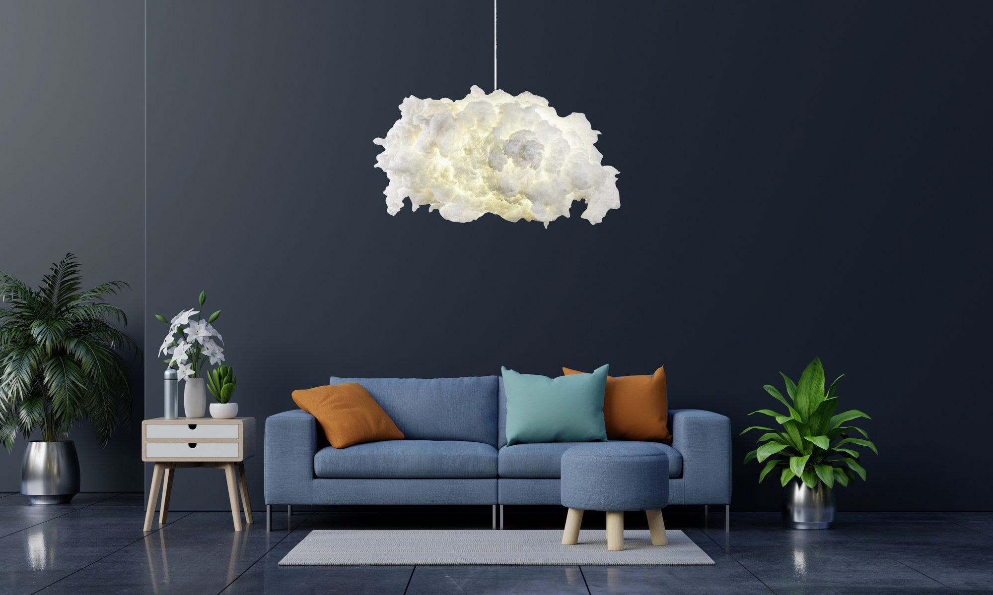 Suspension design nuage 1 lampe Cirrus L60cm Coton Blanc