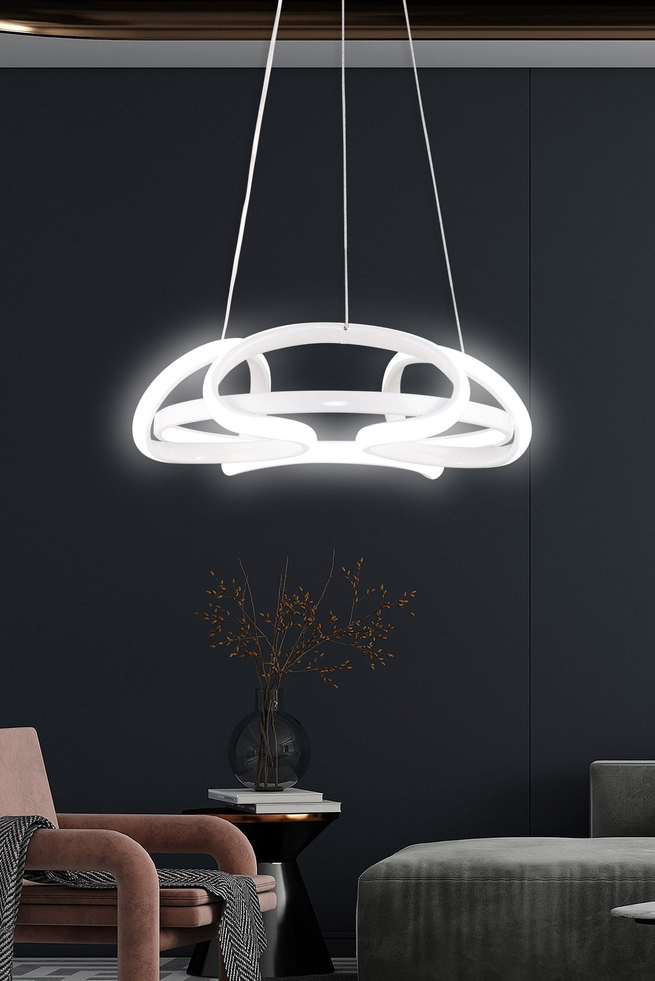 Suspension design Turrell D32cm Métal Blanc et LED Blanc