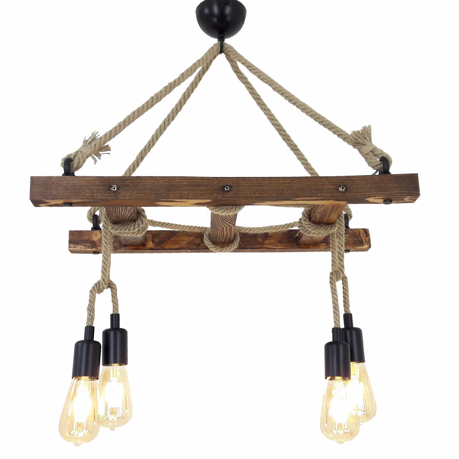 Suspension échelle Draex 60cm Bois Naturel et Corde Beige