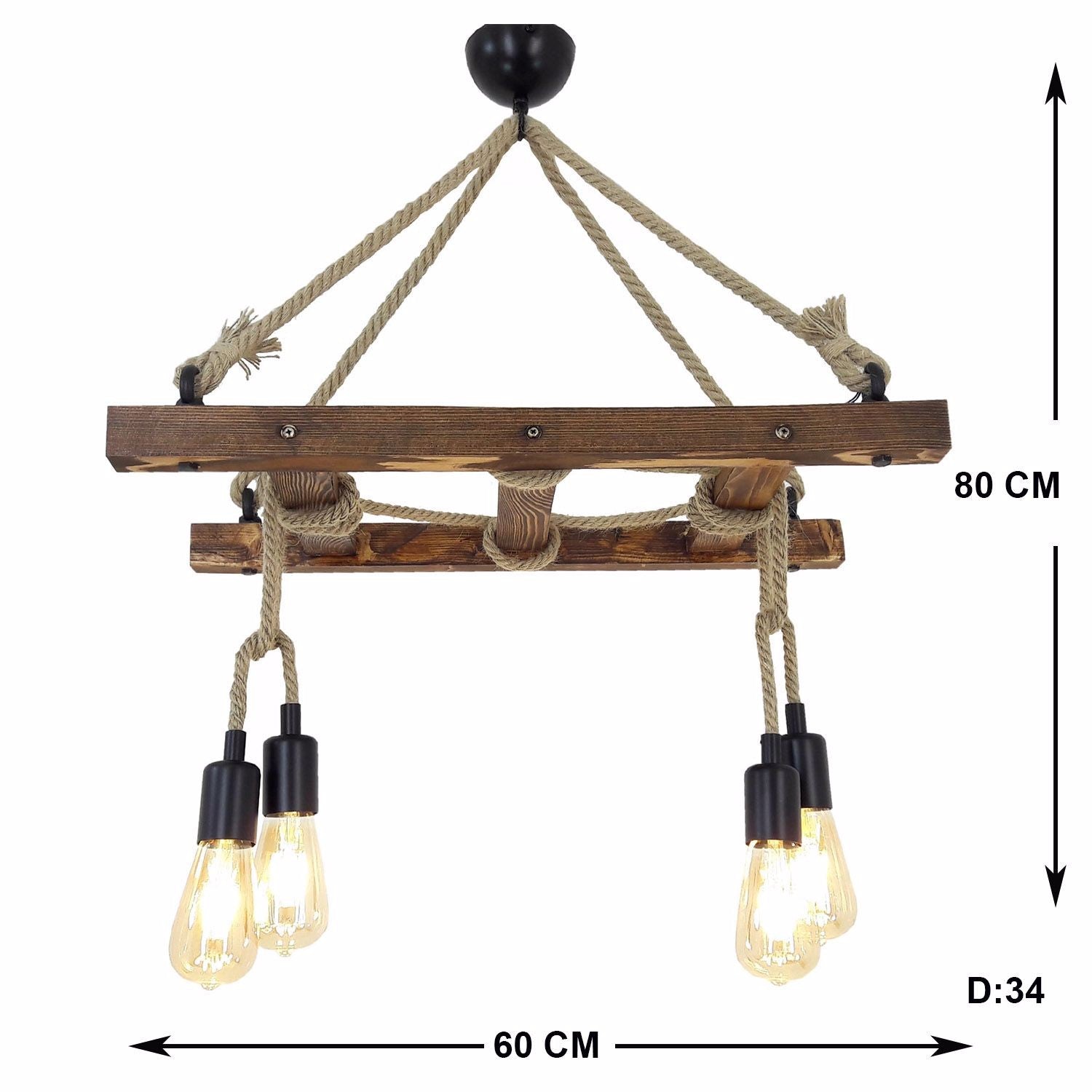 Suspension échelle Draex 60cm Bois Naturel et Corde Beige