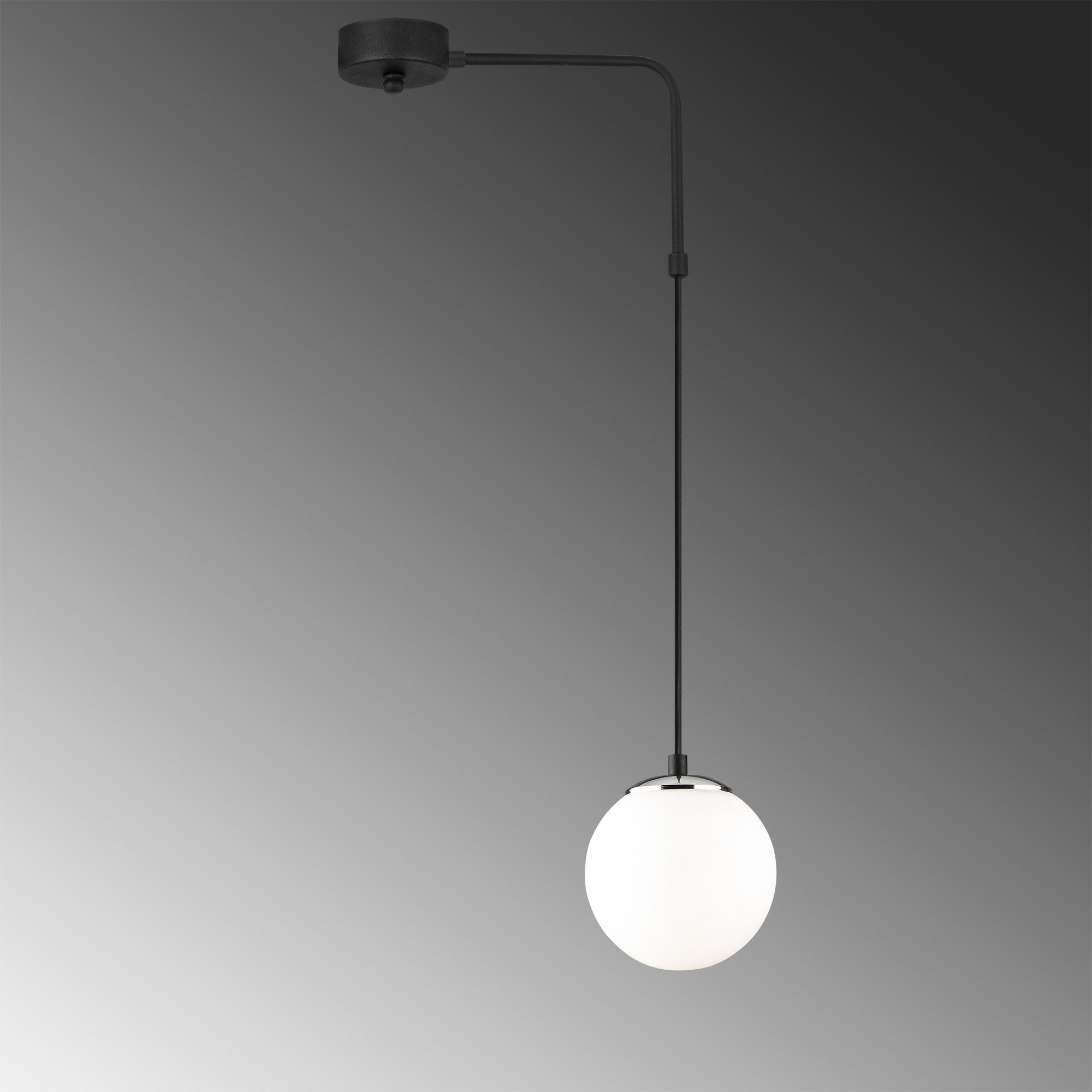 Suspension en L 1 lampe globe Arinore Verre Blanc et Métal Noir