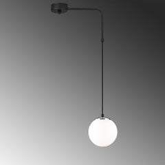 Suspension en L 1 lampe globe Arinore Verre Blanc et Métal Noir