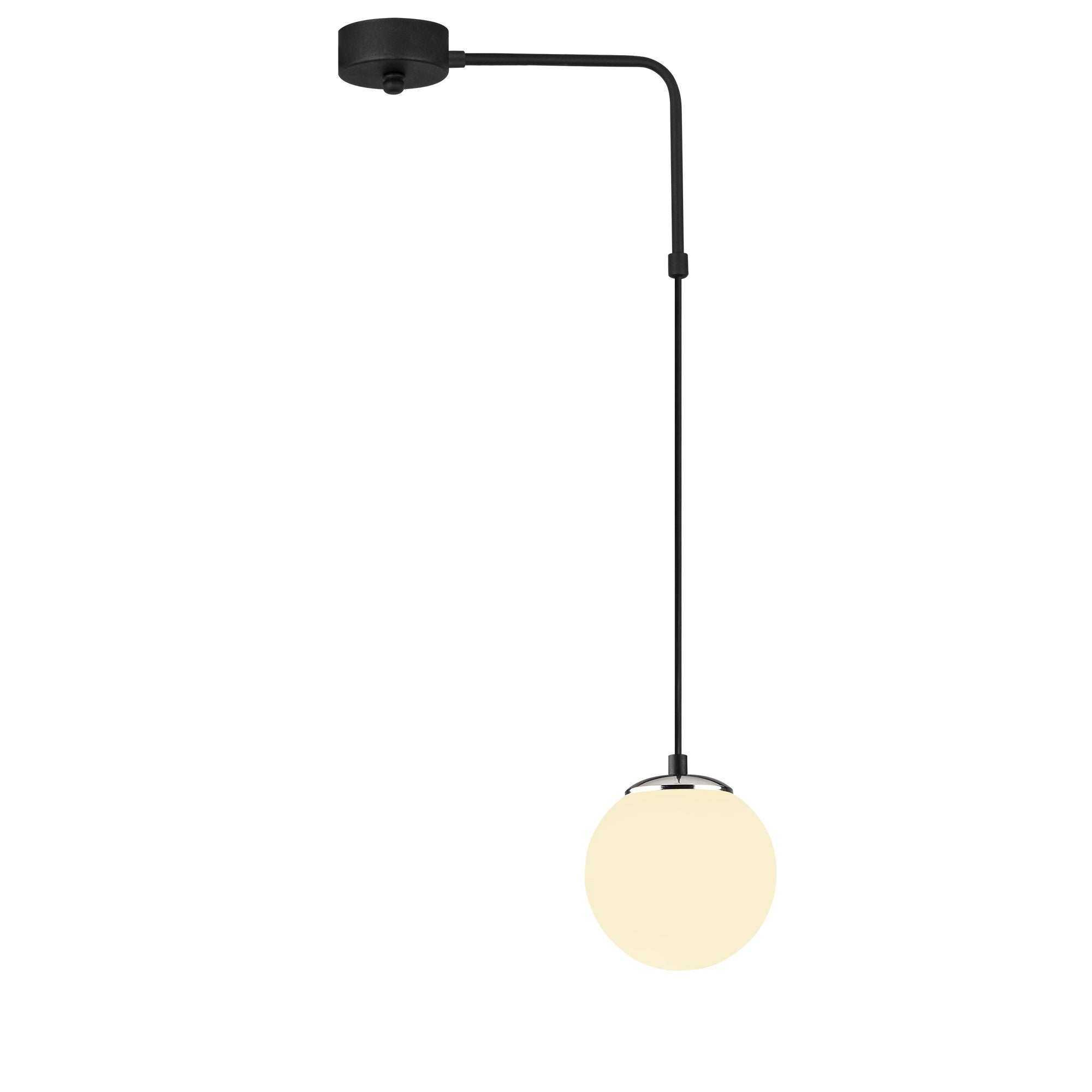 Suspension en L 1 lampe globe Arinore Verre Blanc et Métal Noir