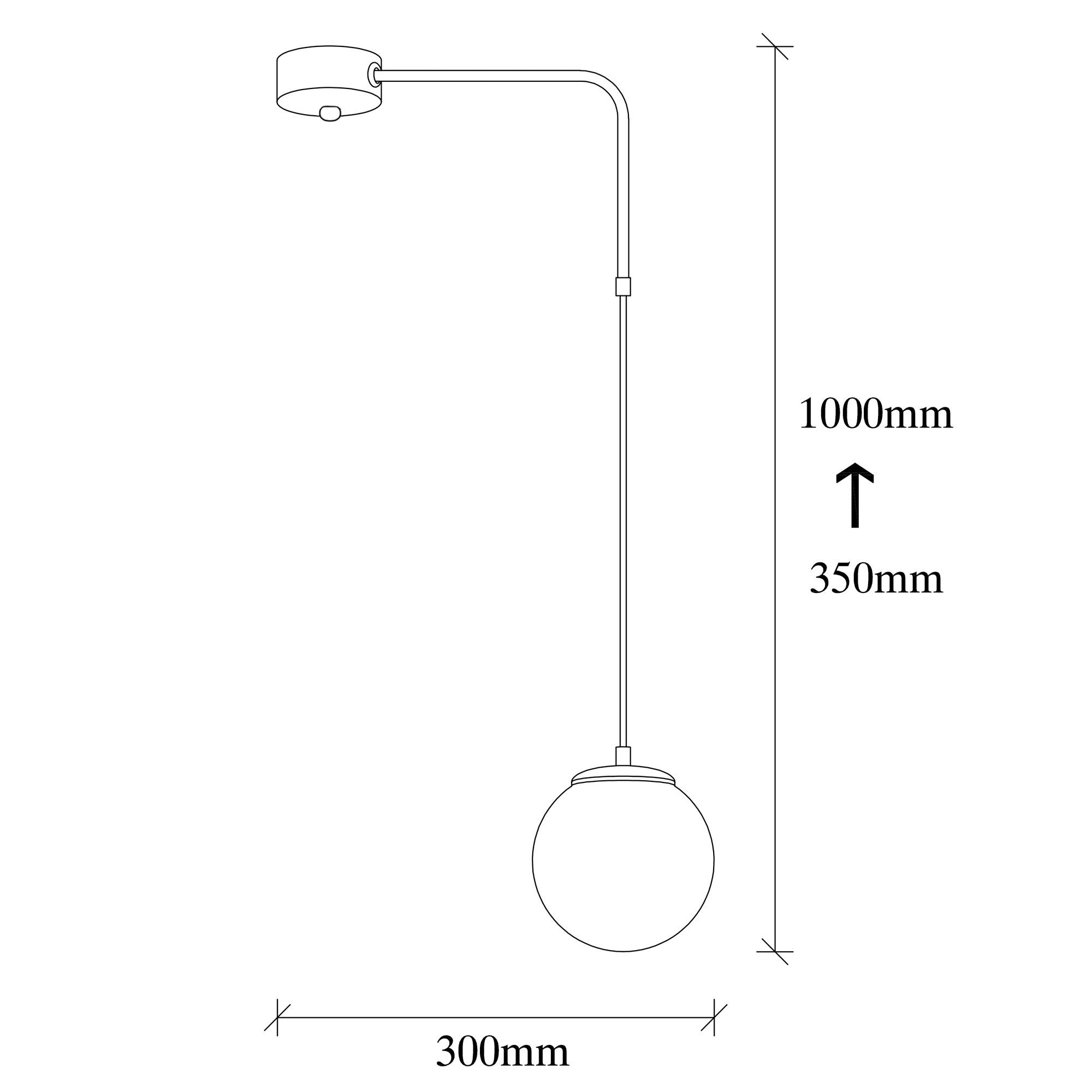 Suspension en L 1 lampe globe Arinore Verre Blanc et Métal Noir