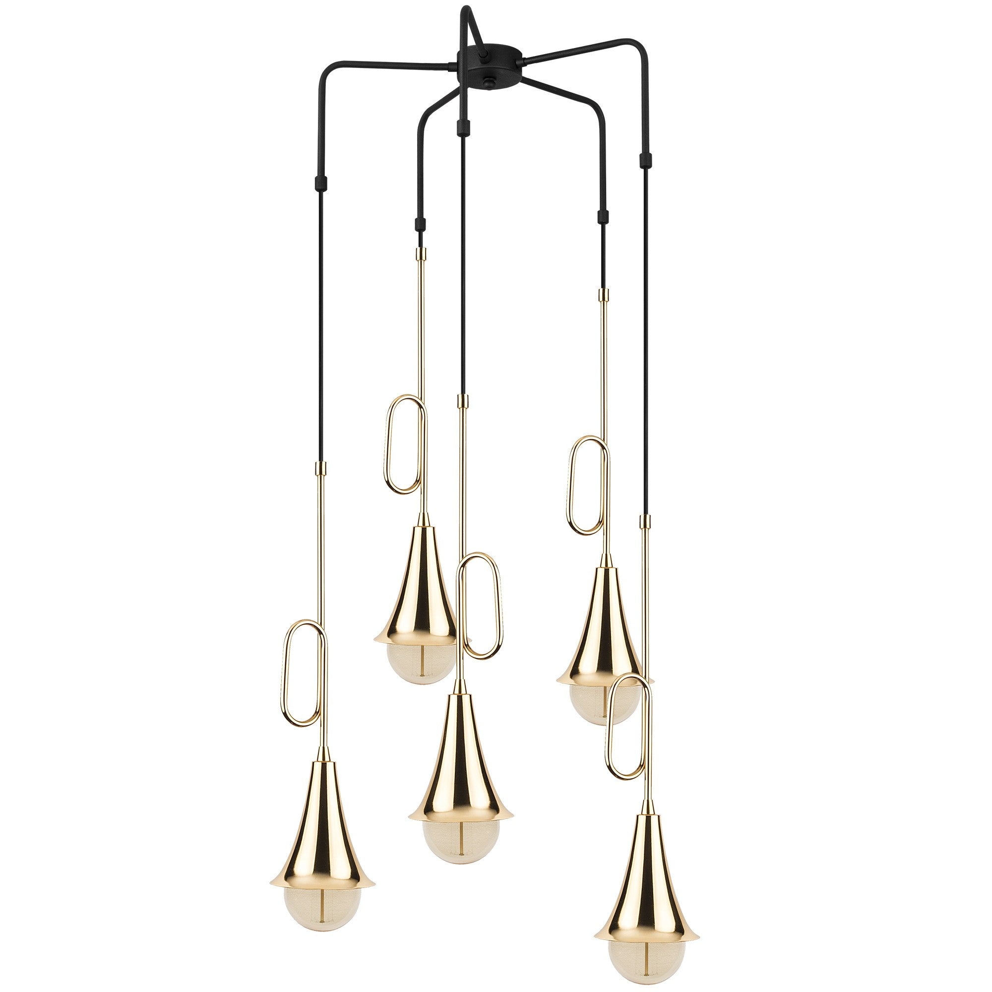 Suspension étoile 5 lampes trompettes saccade Nacria D55cm Métal Noir et Or