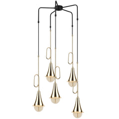 Suspension étoile 5 lampes trompettes saccade Nacria D55cm Métal Noir et Or