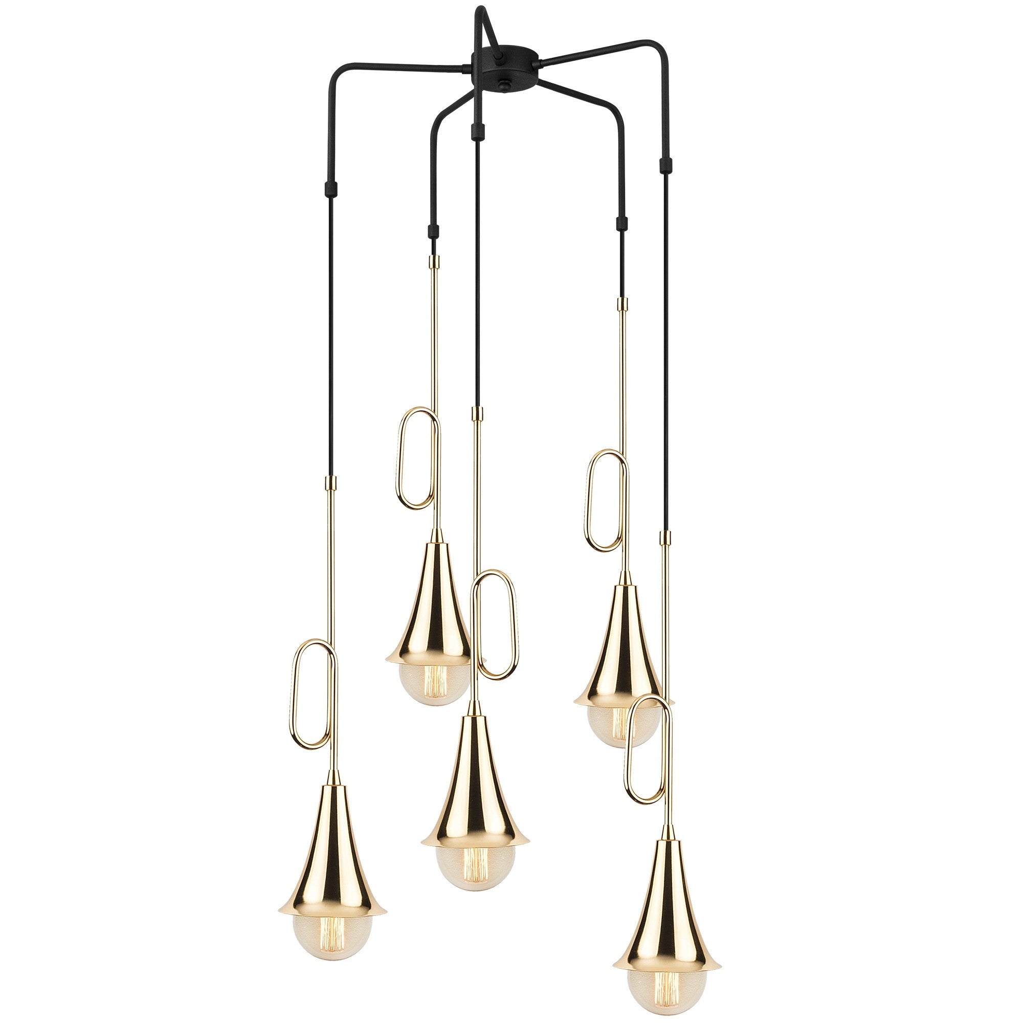 Suspension étoile 5 lampes trompettes saccade Nacria D55cm Métal Noir et Or