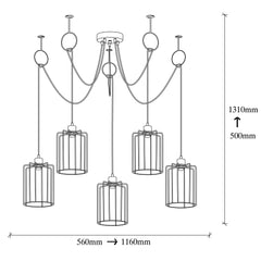 Suspension filaire 5 cylindres Laterna 131cm Métal Noir