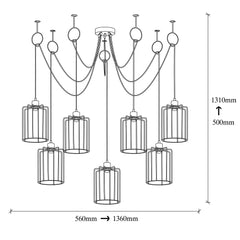 Suspension filaire 7 cylindres Laterna 131cm Métal Noir