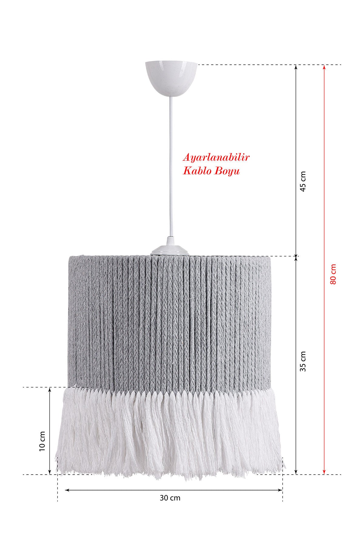 Suspension Jemna D30cm Métal Blanc et Coton Gris et Blanc