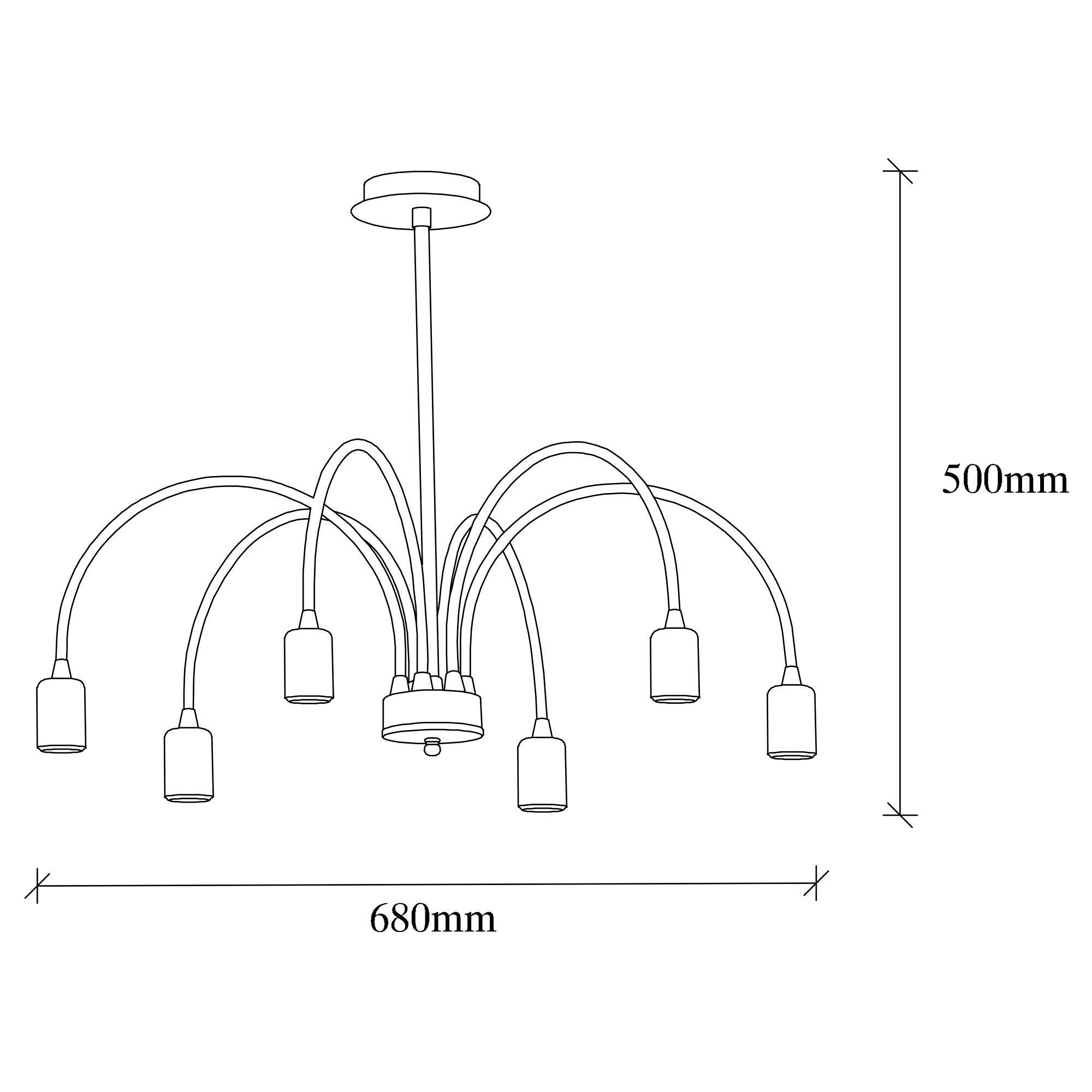 Suspension-plafonnier bras arcs 6 lampes Laterna Ø68 cm Métal Noir