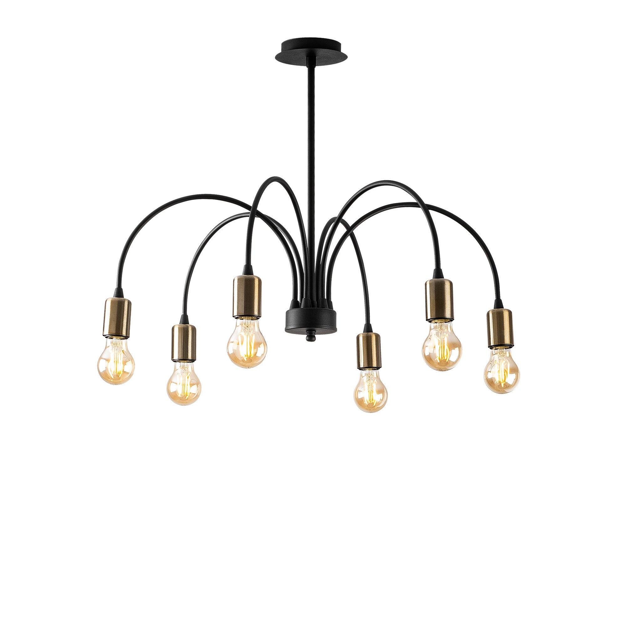 Suspension-plafonnier bras arcs 6 lampes Laterna Ø68 cm Métal Noir