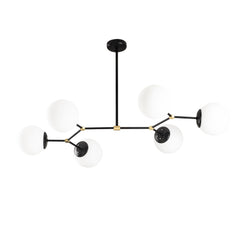 Suspension ramification horizontale 6 lampes Acresh Verre Blanc et Métal Noir