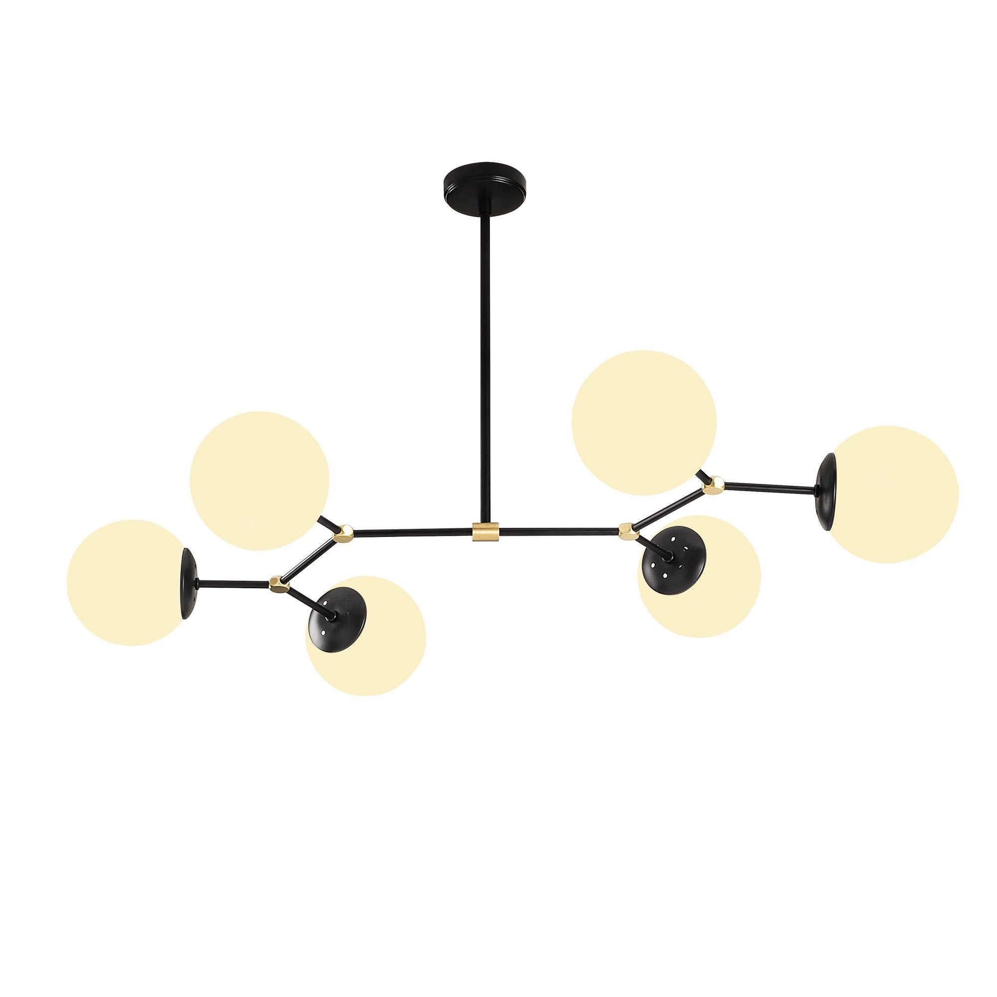 Suspension ramification horizontale 6 lampes Acresh Verre Blanc et Métal Noir