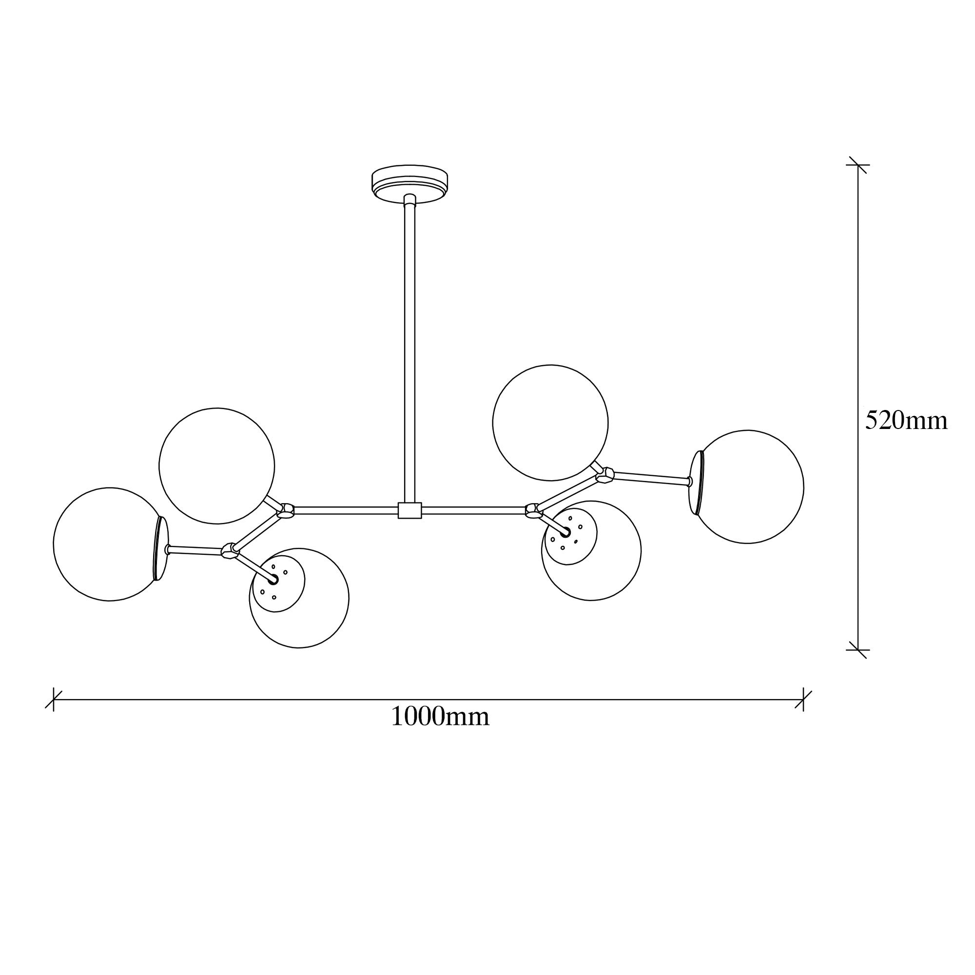 Suspension ramification horizontale 6 lampes Acresh Verre Blanc et Métal Noir