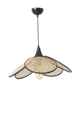 Suspension style boho avec cannage Bath D45cm Métal Noir et Rotin Beige