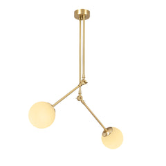 Suspension style industriel 2 lampes Glenn Verre Blanc et Métal Or